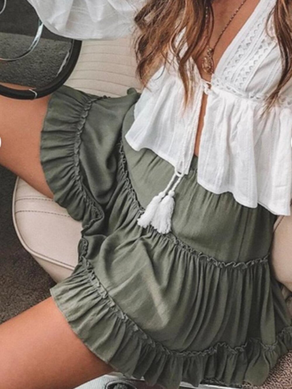 Polly Tiered Skirt - Khaki Green - Size 4